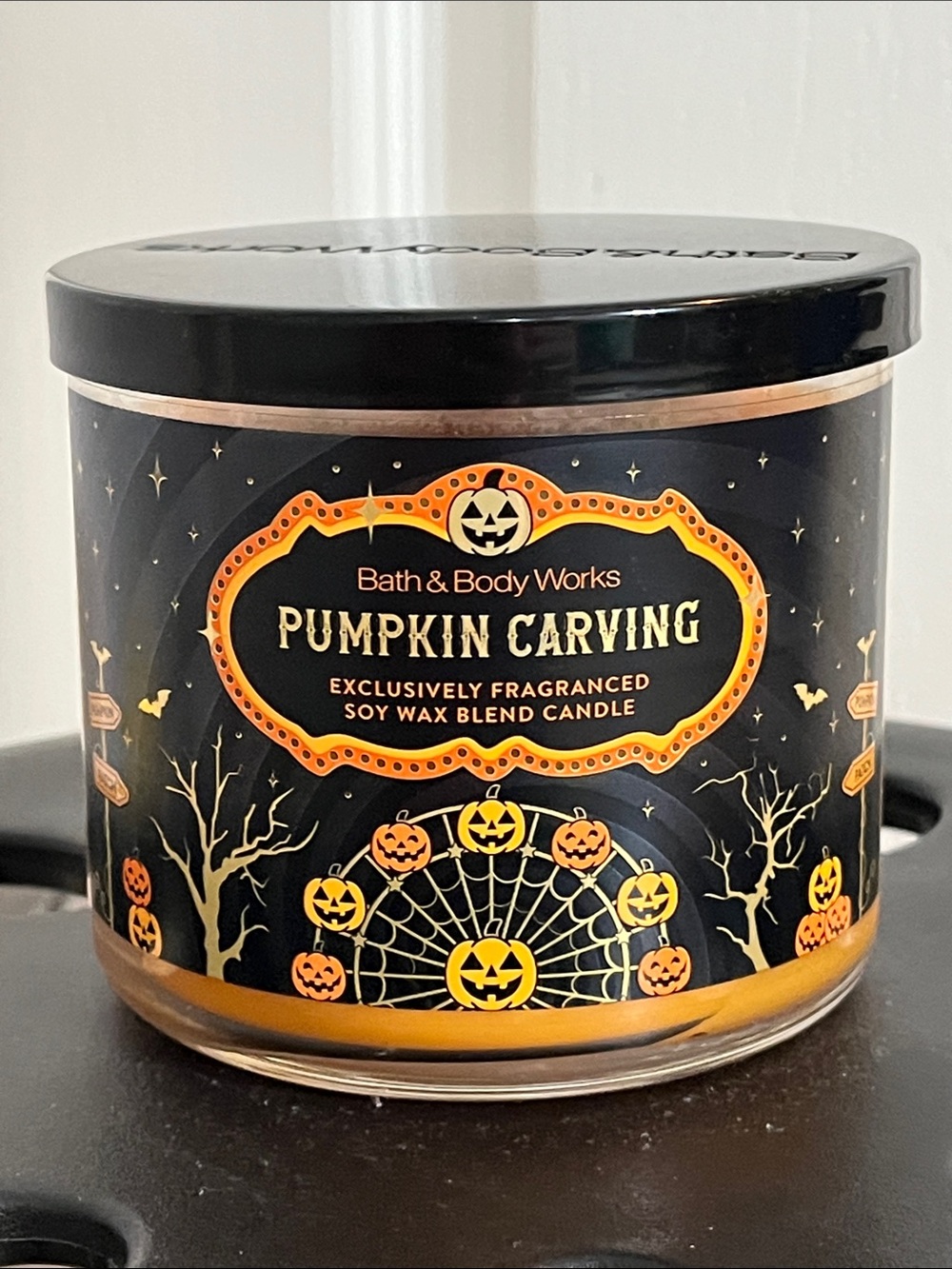 Bath & Body Works Pumpkin Carving 3-Wick Halloween Candle NEW